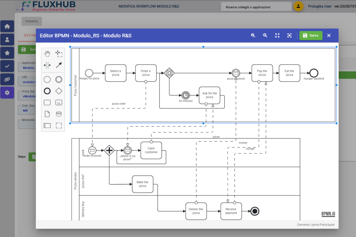 Workflow Designer di FluxHub: editor drag-and-drop per modellare i processi aziendali